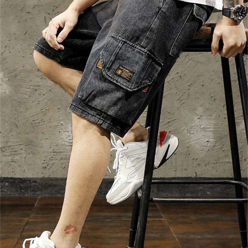 2024 Summer Mens Straight Denim Shorts Casual Loose Drawstring Pocket Casual Straight Blue Shorts Jeans Male Fashion Pants 250113