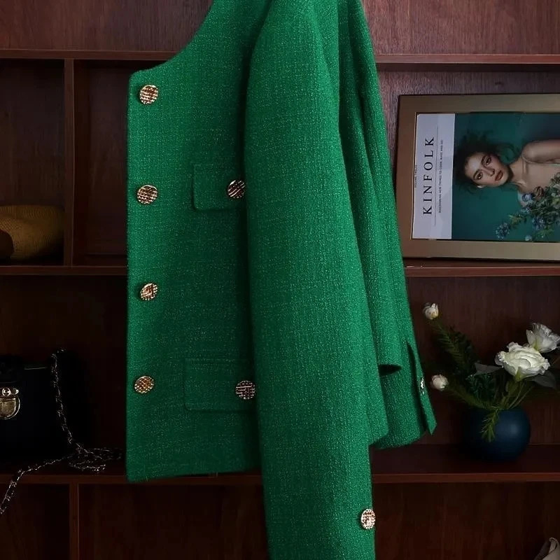 Short Black Jacket For Womens Spring And Autumn 2025 Suit Top Green Blazer Tweed Outwear Thick Jackets Lining 250922