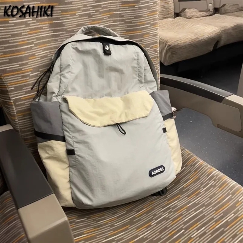 Patchwork Contrast Color Grunge Casual Schoolbags Vintage Fashion All Match Women Bags Y2k Aesthetic Chic Backpacks for Students 240620