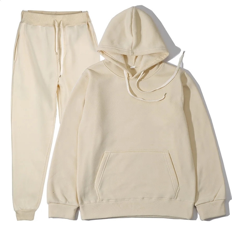 Mens Tracksuit Jogger Sportswear Casual Sweatershirts Sweatpants Streetwear Pullover Solid Color Fleece Sports Suit Men Sets 240829