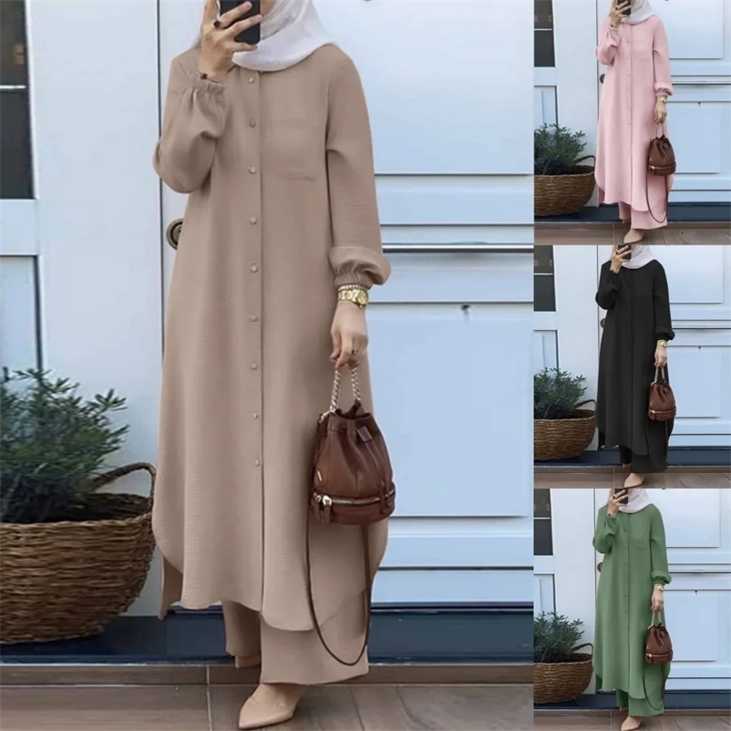 Womens Arabic long sleeved shirt and pants set H707# Spring and Autumn two-piece casual and comfortable dress 250110