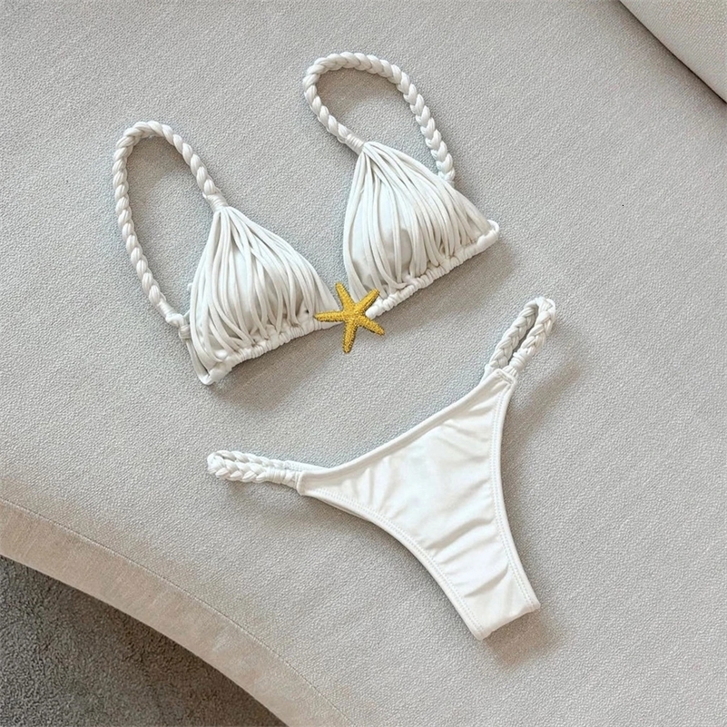 2025 Five-pointed Star Brazilian Bikini Swimwear Womens Braided Rope Swimsuit Two Piece Set Female Sexy Mujer Beachwear 250421
