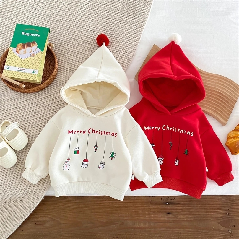 Down Coat Korean version of childrens clothing autumn and winter hooded plush sweater cute baby boys and girls Christmas thick and warm 231201
