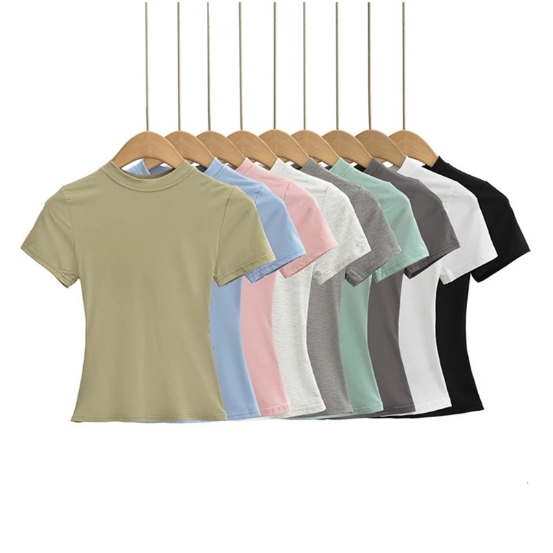High Quality Casual T shirt Sexy Slim Short Sleeves Fashion Trend Solid Women Clothing y2k Tops 250207