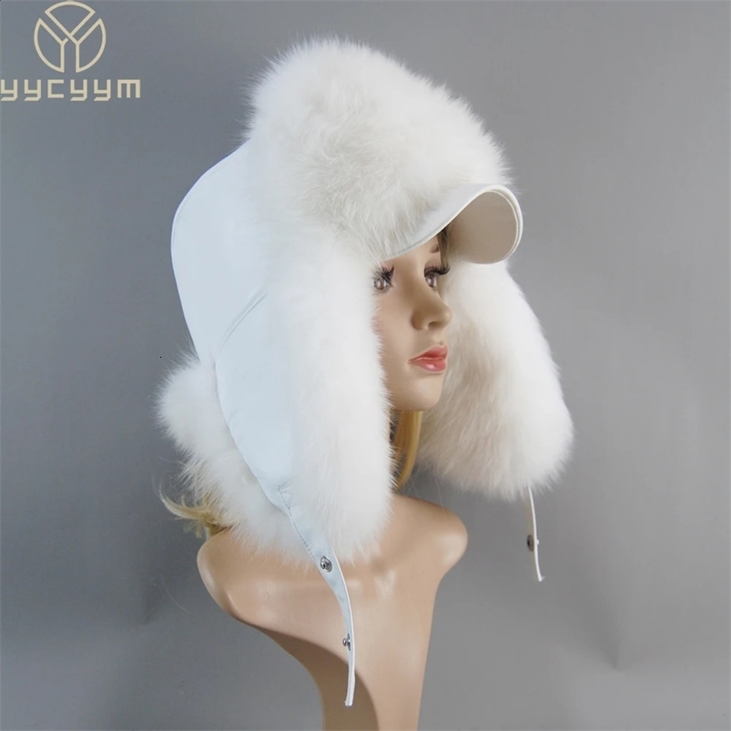 2024 Winter Women Genuine Real Fox Fur Hat 100% Natural Real Leather Cap Casual Warm Soft Russia Lady Real Fox Fur Bomber Caps 241014