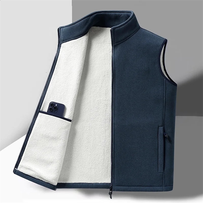 2024 Fashion Plus Size Male Warm Waistcoat Fleece Vest Mens Lamb Cashmere Warm Sleeveless Coat Men Clothing Winter Vest 241120