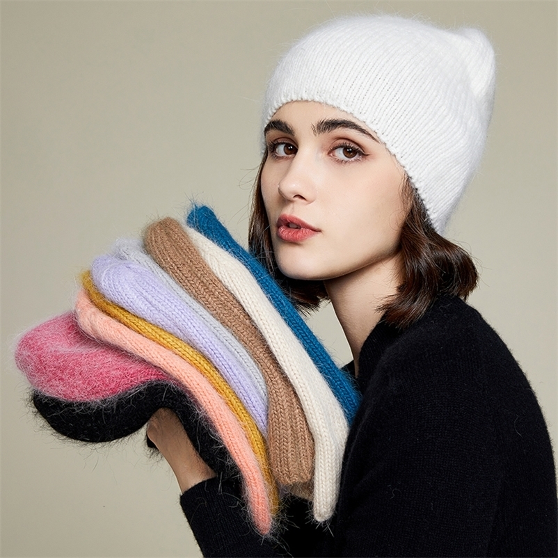 Beanie Skull Caps VISROVER10 colors solid color rabbit fur Winter Hatfor woman long hair Warm cap Simple High Quality soft Beanies 230822bj