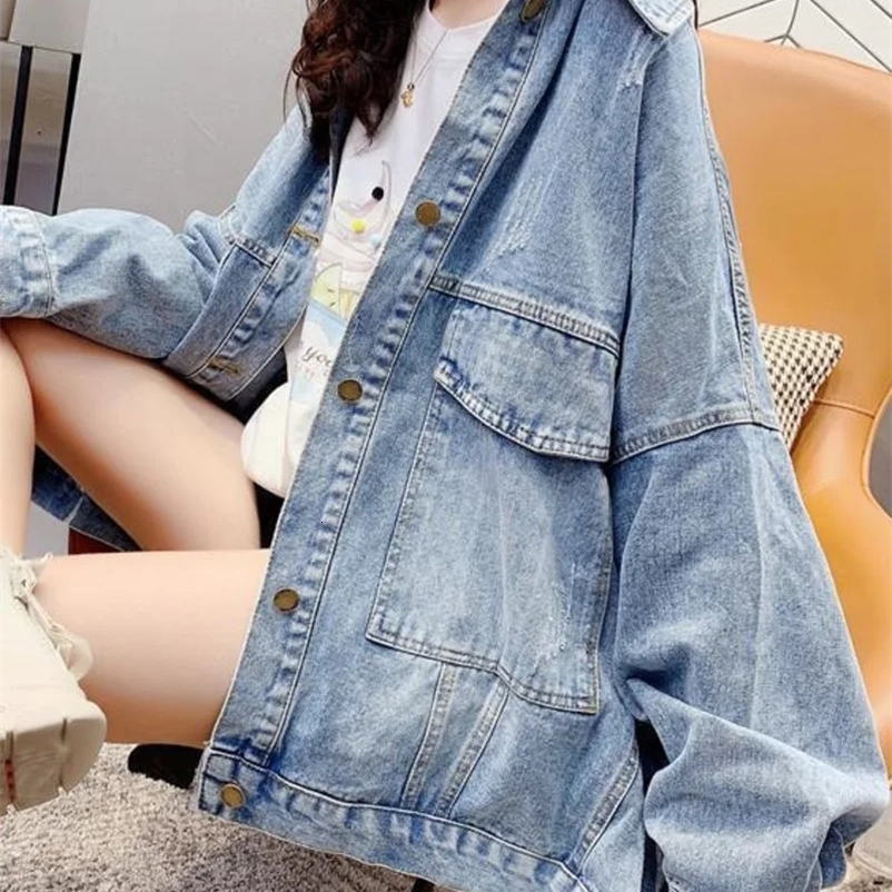 Denim jacket womens black blue denim jacket Korean version Spring and Autumn denim jacket casual Harajuku street womens retro 241021