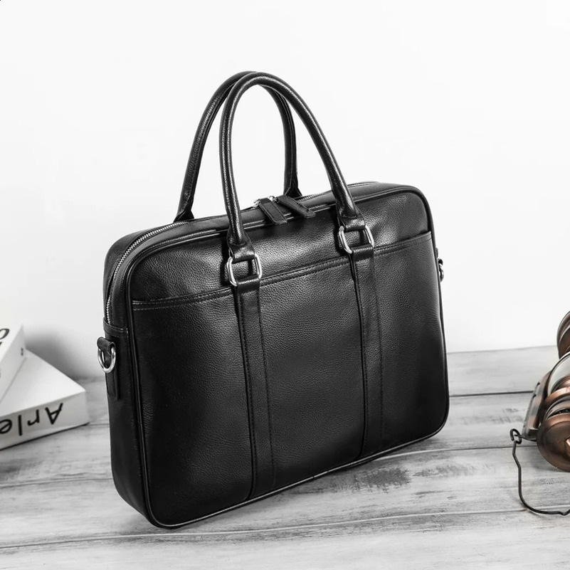 Genuine Leather Briefcase High Qaulity Men Real Cowhide Leather Handbags Male Business Office A4 Laptop Bag Travel Tote 240731