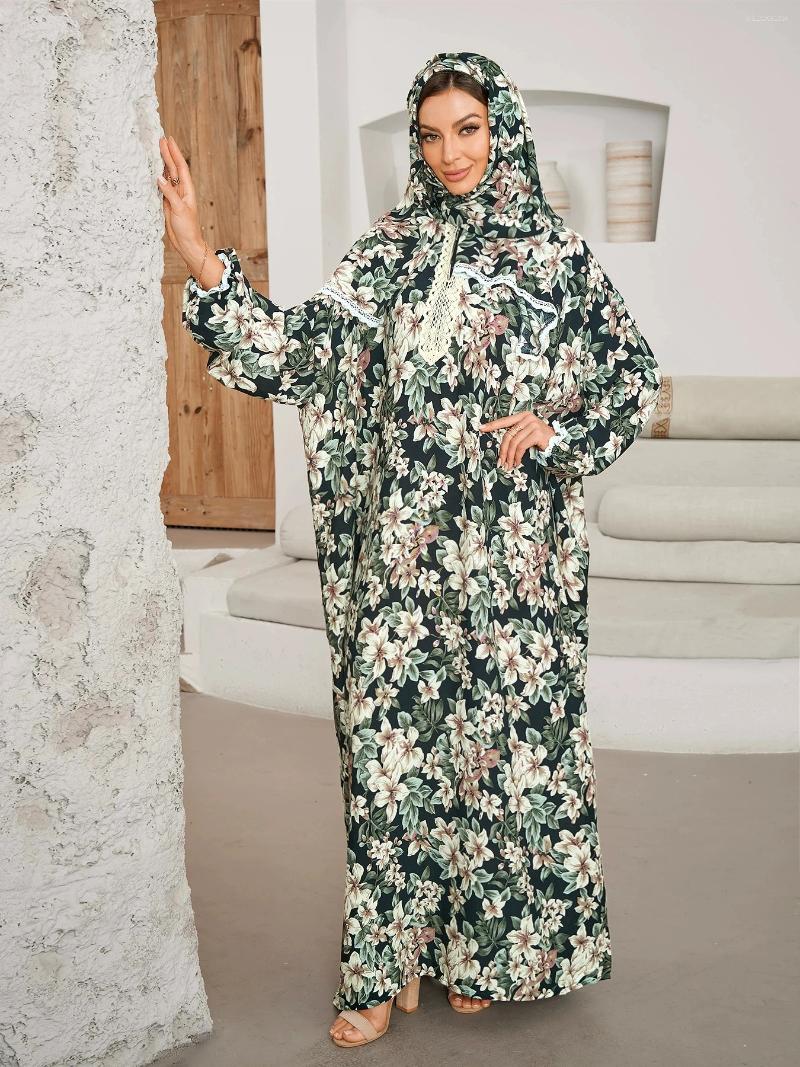 Ethnic Clothing African Plus Size Saudi Arabian Dress Middle Eastern Ramadan Muslim Robe Lace Scarf One-piece Fashionable Printed Prayer Rob