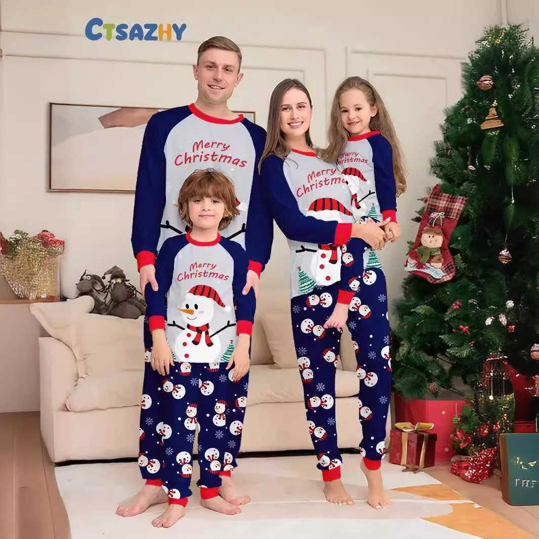 New Year Autumn and Winter white snowman family Christmas pajamas Cartoon family Christmas outfits for three or four people X250923