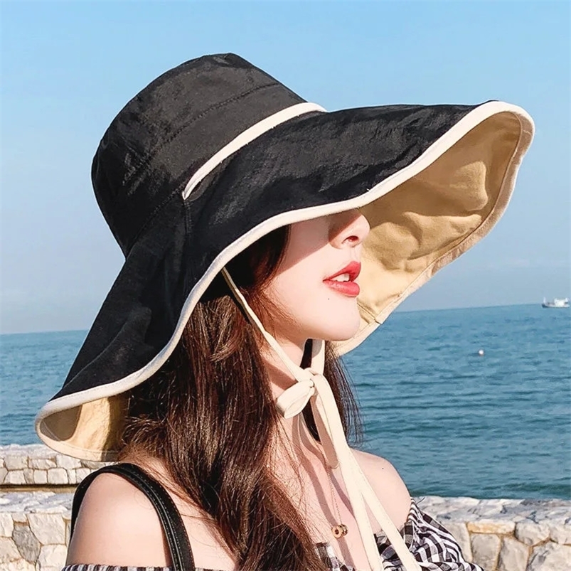 Fashion Women Sun Protection Beach Cap Spring Summer Sunscreen Hat Big Brim Bucket Hat Edge Anti-ultraviolet Uv Sun Hat UPF 50 240426