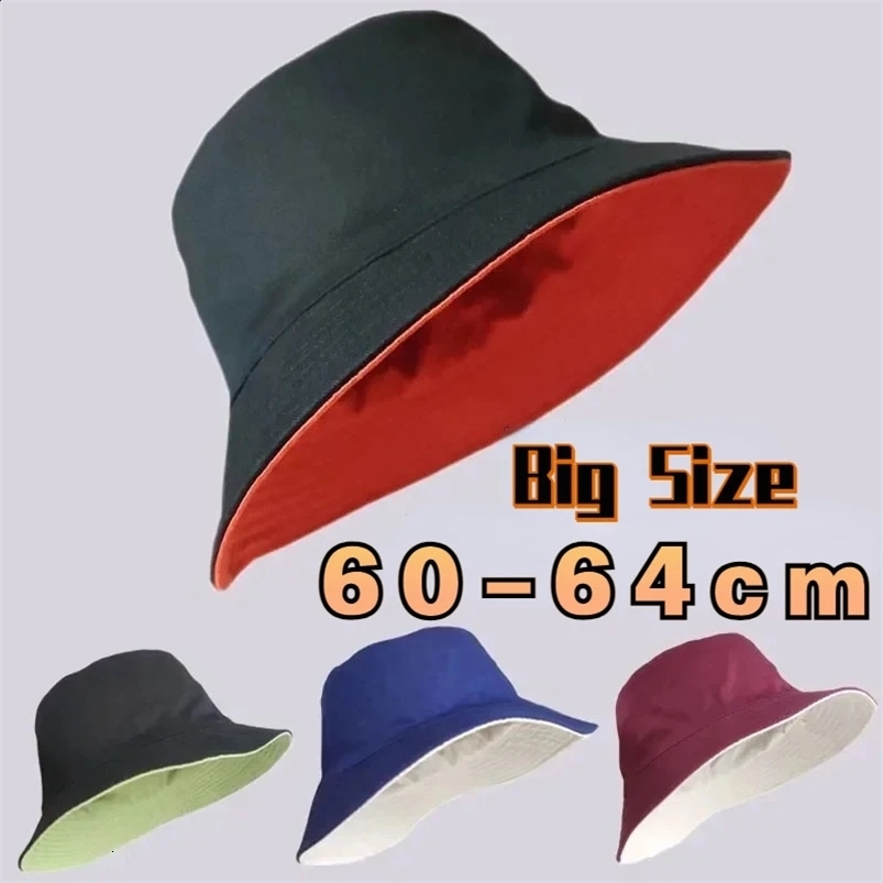 Expanded Deepening XXL Size 63cm Bucket Hat Womens Big Head Double sided Fishermans Hat Mens Large Hip Hop Sun Hat 250409
