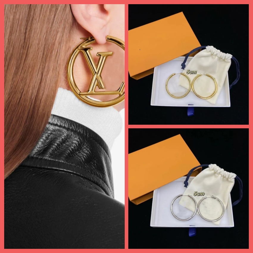 FashionableLVs designer Big Circle earrings luxurious Women 18K Gold silvery Extravagant Jewelry Studs 5cm Brand Letters Classic Simple ring Earring