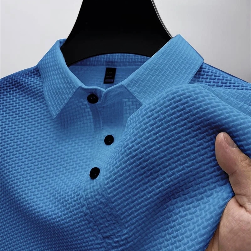 Summer High quality Fashion solid Color breathable loose Short sleeve T-shirt top Mens Casual short Sleeve POLO shirt 250113