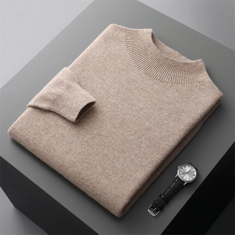 Autumn and winter mens cashmere sweater first-line ready-to-wear pullover semi-high neck leisure sweater pure wool sweater 240826