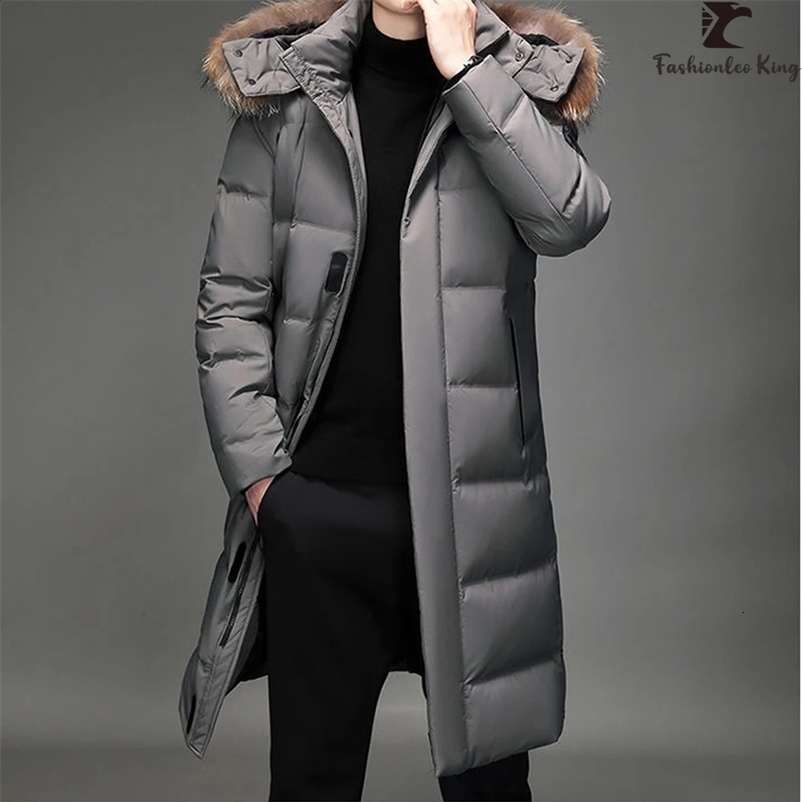 Fashion Mens Winter Long Down Coat Fur Hooded Windproof Warm Thick Jacket 240830