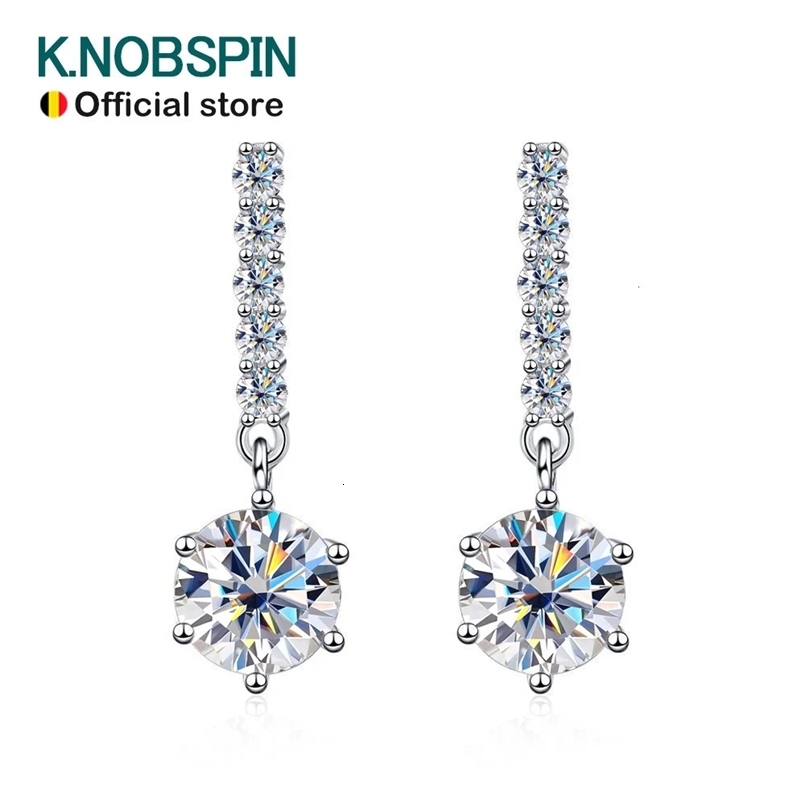KNOBSPIN 1ct D Color Earrings for Women Sparkling Diamond Fine Jewelry with GRA 925 Sterling Sliver Plated 18k Earrin 240528