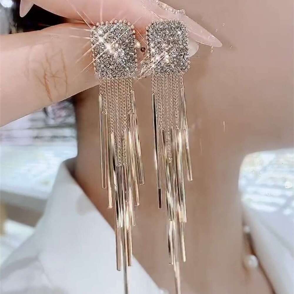 Design Sense gold Long Tassel Earrings for Women Luxurious Dia-Studded Elegant Accessories 2025 New Model