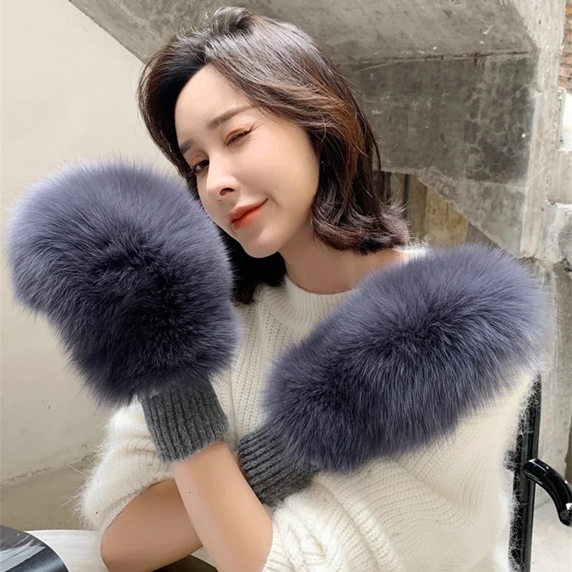 ICYMI Womens 100% Genuine Knitted Thick Genuine Fox Fur Gloves for Winter Warmth Womens Natural Genuine Fur Gloves Knitted Fur Gloves 241206bj