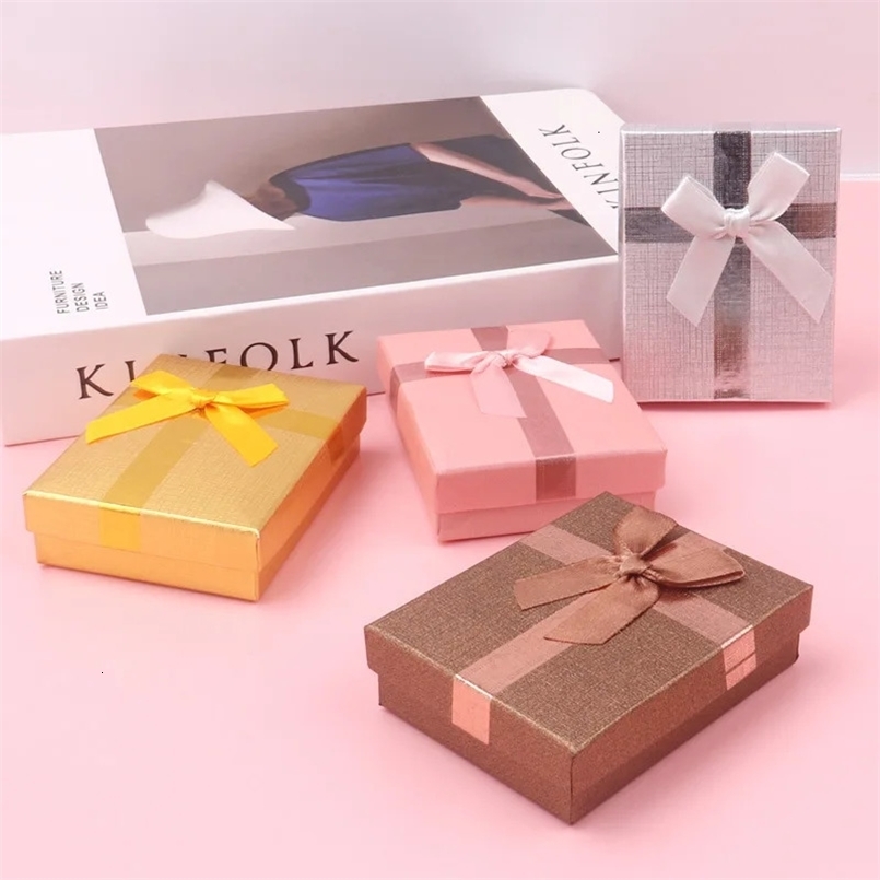 12pcs Cardboard Jewelry Set Bow Gift Box Ring Necklace Bracelets Earring Gift Packaging Boxes With Sponge Inside Rectangle 240625