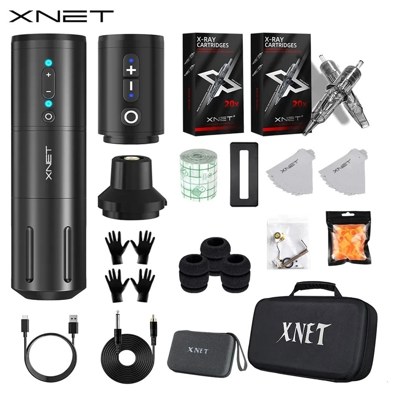 Xnet Elite Professional Wireless Tattoo Machine Kit Rotary Tattoo Pen With Extra 2400mAh Power 40pcs Mixed Tattoo Cartridge 231229