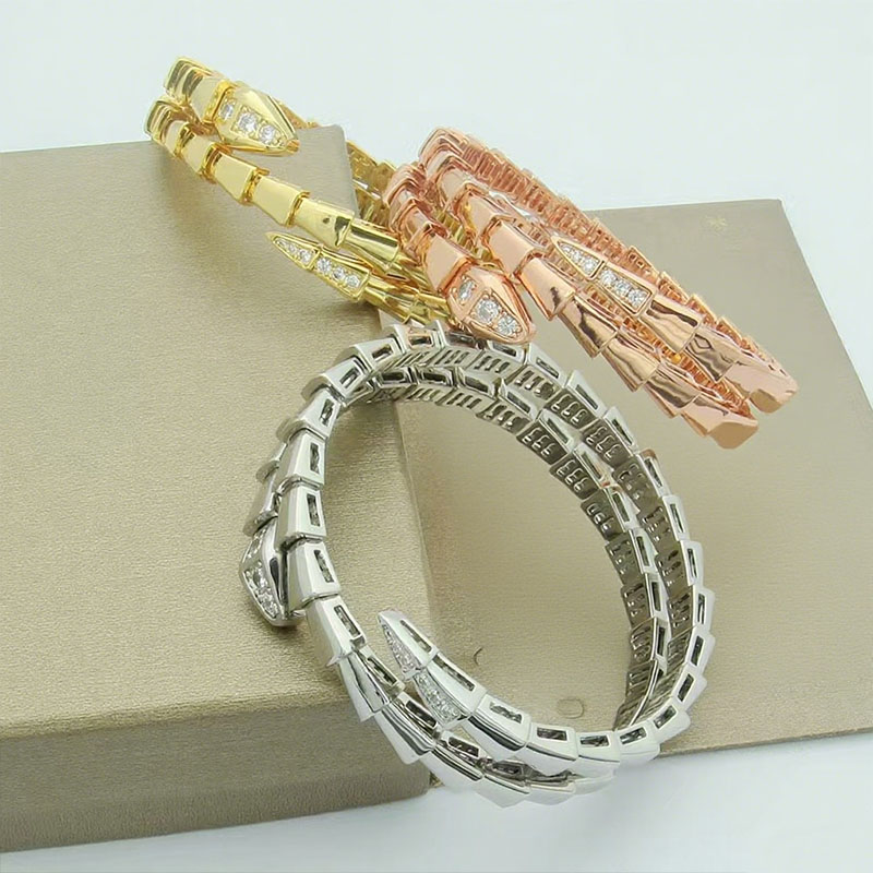 Classic Snake Head Double Circle Diamond Bracelet Luxury Marque B Bracelet Bijoux de créateur en acier inoxydable pour femmes
