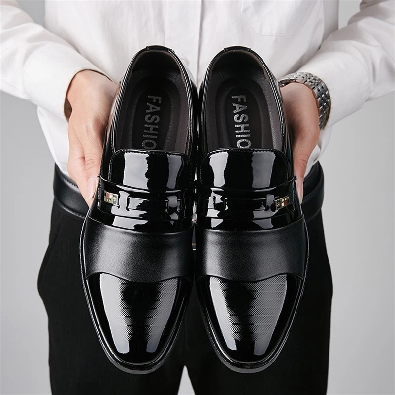 Mens Black PU Leather Shoes Formal Oxfords Slip On Dress Shoes Business Casual Office Work Wedding Plus Size 38-48 250120bj