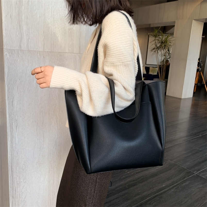 Evening Bags High Quality Soft Leather Woman Casual Tote Shopper Solid Color Handbags Large Capacity Single Shoulder Bag with Outer Pocket 230519