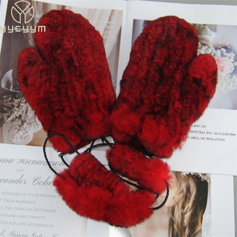 Style Outdoor Genuine Fur Gloves Lady Natural Real Rex Rabbit Fur Mittens Good Elastic Women Winter Knitted Real Fur Mitten 240715