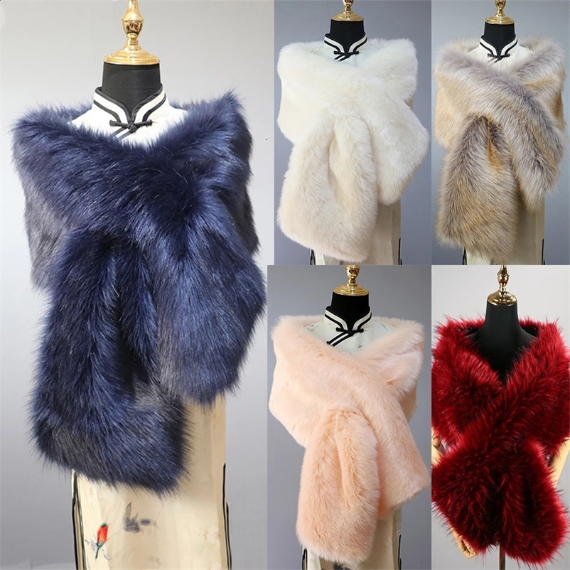 Womens warm faux fur shawl bag cloak jacket faux fox fur bride winter wedding shawl pink red black green blue 241007bj