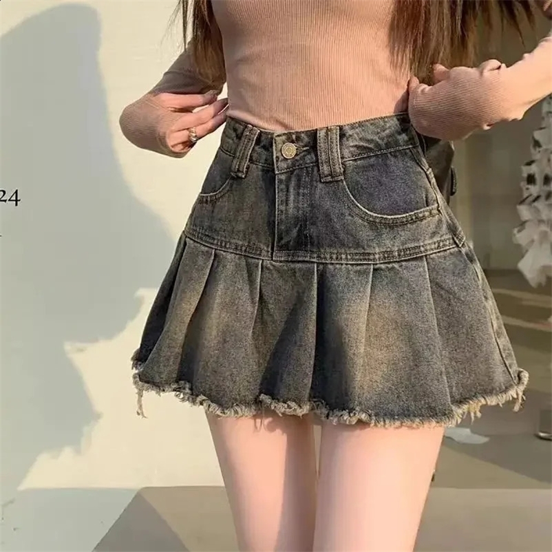 Retro Edge Weight Loss High Waist Denim Tight Womens Mini Dress Summer Full Wrinkles250425bj
