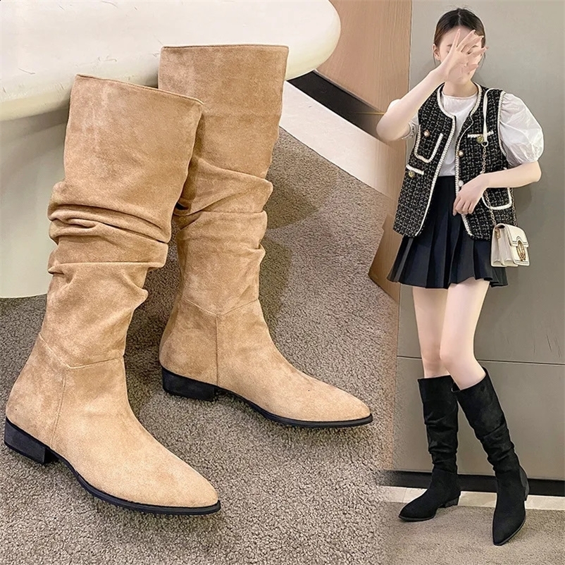 Womens Long Boots 2024 Autumn Retro Western Cowboy Stacked Long Boots Thick High Heels High Barrel Knight Ultra Thin Long Boots 240823bj