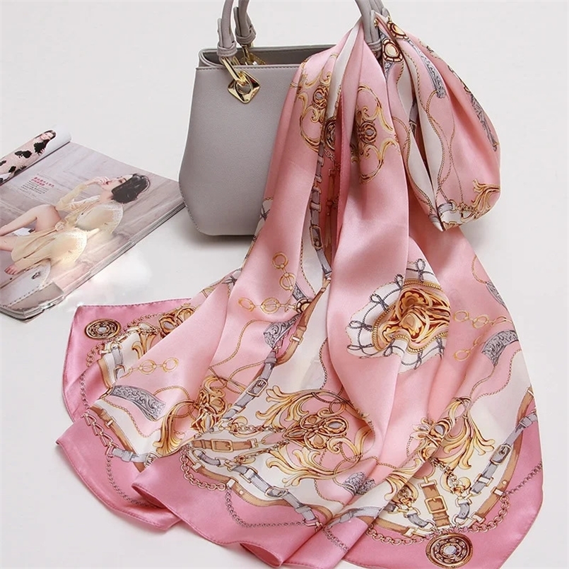 100% Natural Silk Scarf for Women Print Real Silk Bandana Shawls and Wraps for Ladies Pure Silk Scarves Foulard Femme 240626