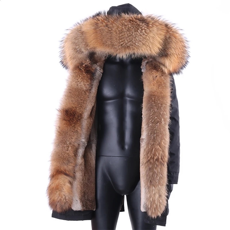 s Fashion Man Parkas Thick Warm Long Rabbit Fur Coat Waterproof Winter Jacket Natural Fox Fur Outerwear Streetwear 240820