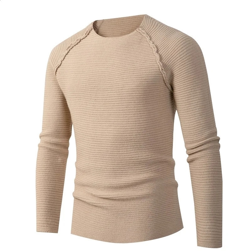Mens High Elastic Pullovers Casual Sweaters Raglan Sleeve Solid Color Soft Fabric Long-sleeved Pullover Sweater 240729