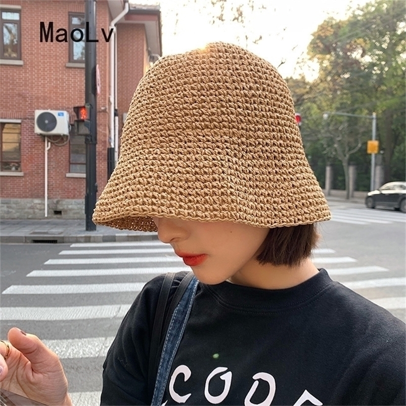 Stingy Brim Hats Beach Korean Straw Summer Women Visor Bucket Fisherman Hand weaving Panama Girl Fishing Chapeau Sun for 220923