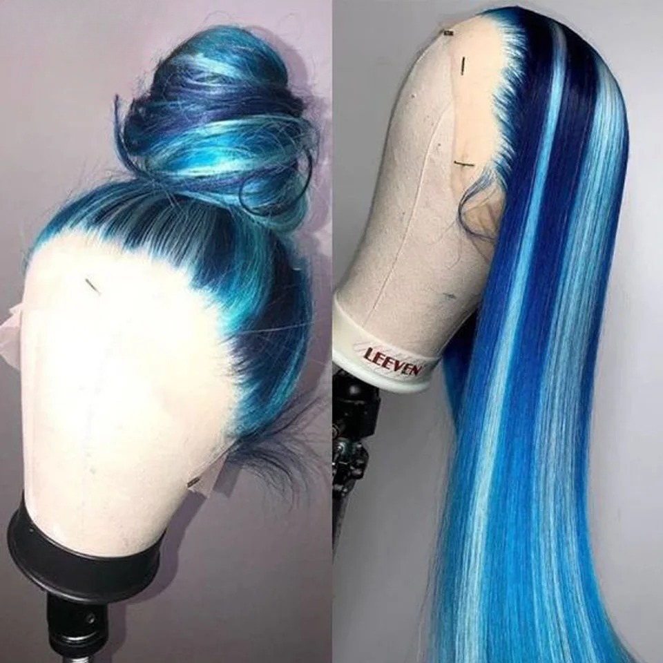 Perruques avant en dentelle bleue pour les femmes 13x4 HD Stronction de perruque frontale en dentelle transparente Remy Brésilien Brésilien Origi