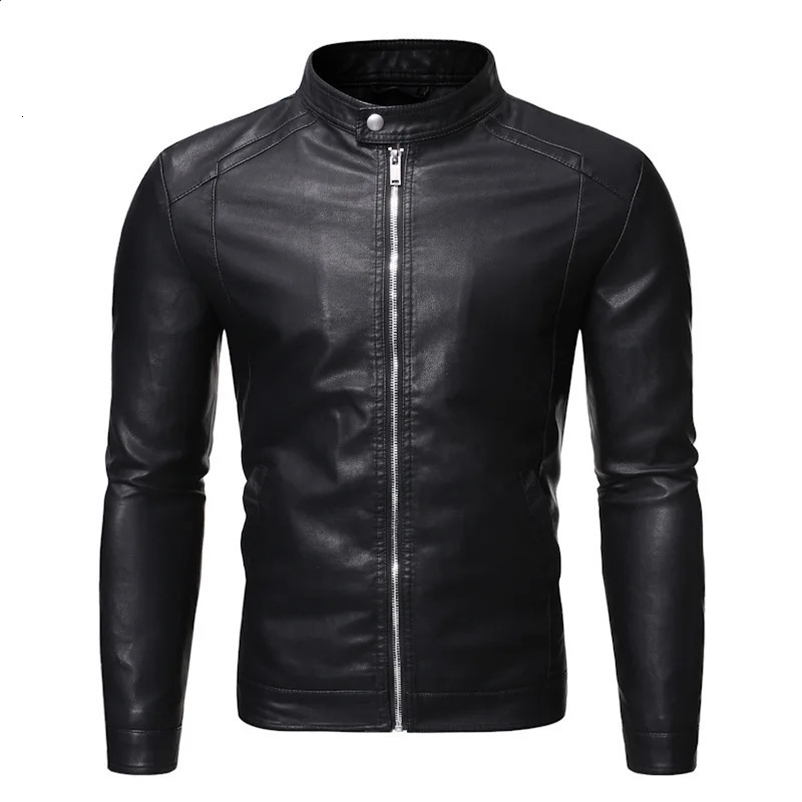 Mens standing collar leather jacket autumn oversized slim motorcycle cycling suit winter thickened PU leather work clothes250403bj