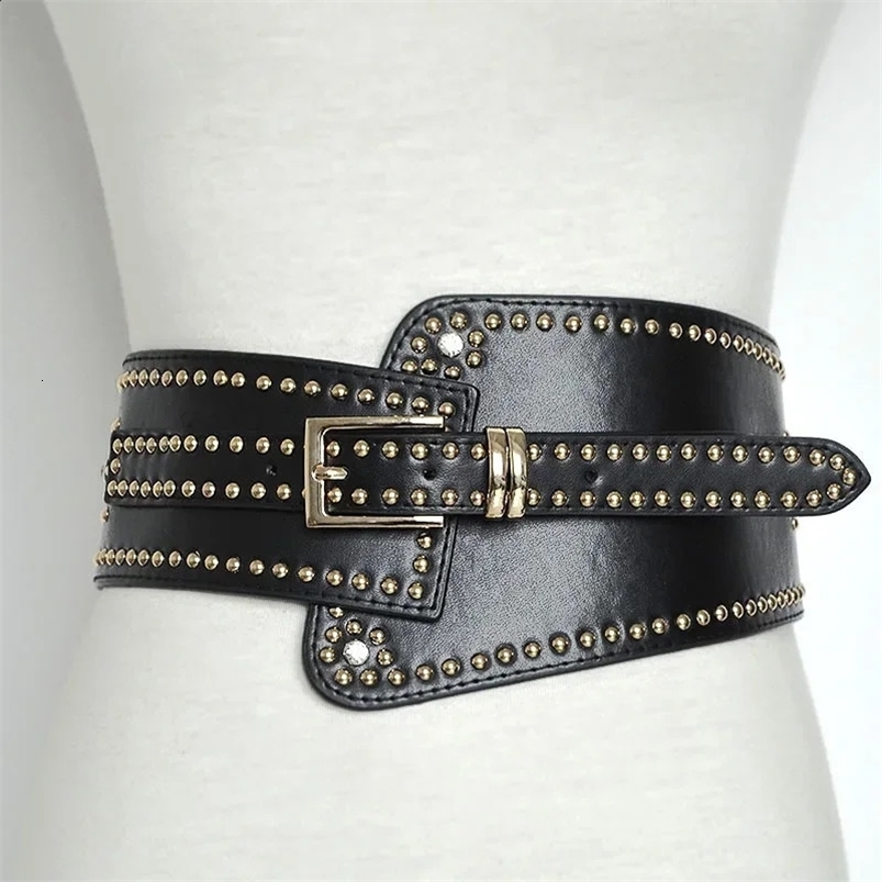 Rivet Girdle Womens Fashion Trend All-match Dress Coat Thin Waist Accessories Gothic Retro Punk y2k Girl Wide Belt 241227
