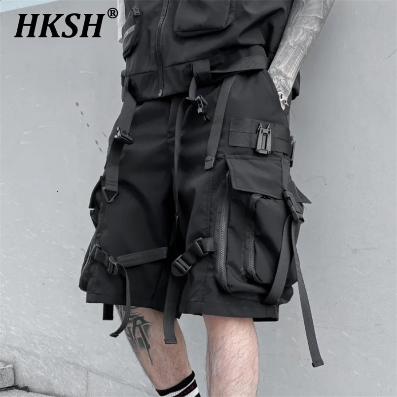 HKSH Summer Functional Shorts Mens Tactical Dark Loose Techwear Straight Knee Length Pants Multi Pocket Capris HK0665 250411