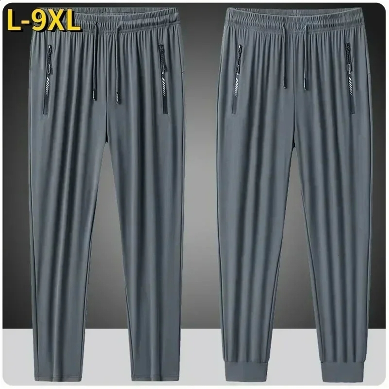 Size 7XL 8XL 9XL Summer Ice Silk Sports Pants Mens High Elasticity Gym Joggers Runners Quick Drying Sports Pants Mens Trousers 250409