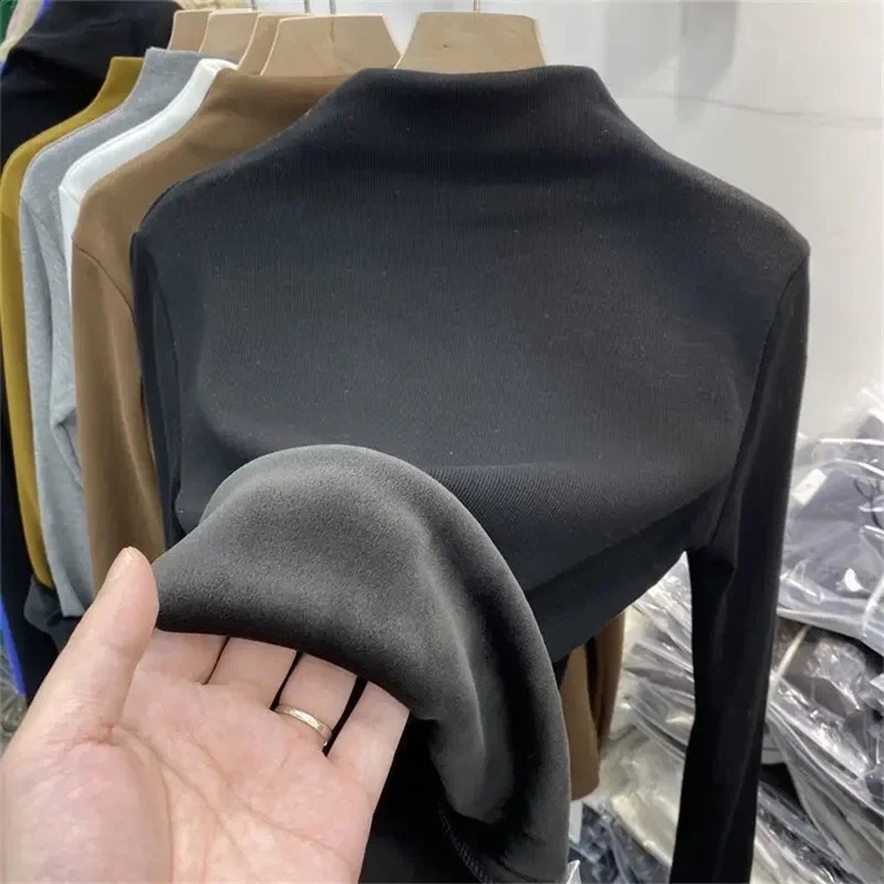 Thickened Velvet Warm Bottoming Shirt Womens Autumn and Winter Velvet Half Turtleneck T-shirt Top Ins thermal underwear 241216bj