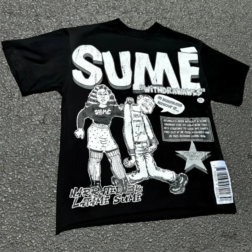 High Street Retro Fashion Anime Letter Print Mens T-shirt Y2k Gothic Harajuku Hip Hop Fashion Couple Casual Oversized Shirt 240930