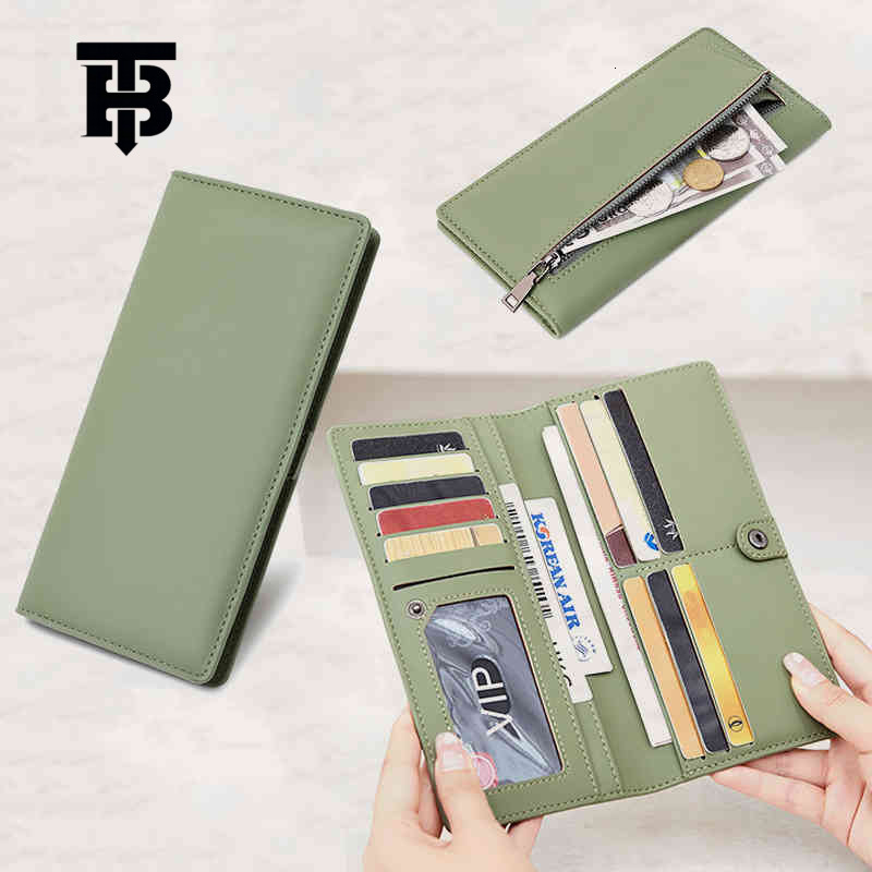 TB BHULAMTE Free Shipping New Designer Bag RFID Anti-theft Women's Wallet PU Solid Color Ultra-thin Credit Card Clip Zipper Buckle Long Wallet