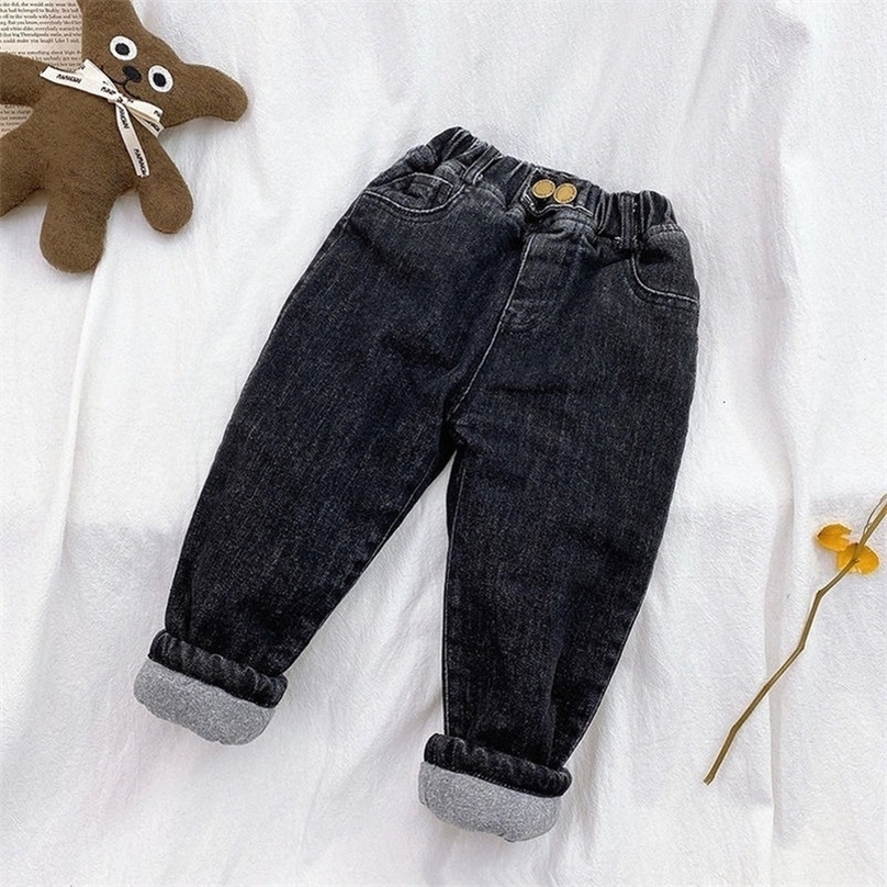Jeans Fashion Boys Casual Denim Blue Black Quilted Thermal Trousers For Kids Toddler Boy Winter Clothes Cotton padded Warm Pants 230224