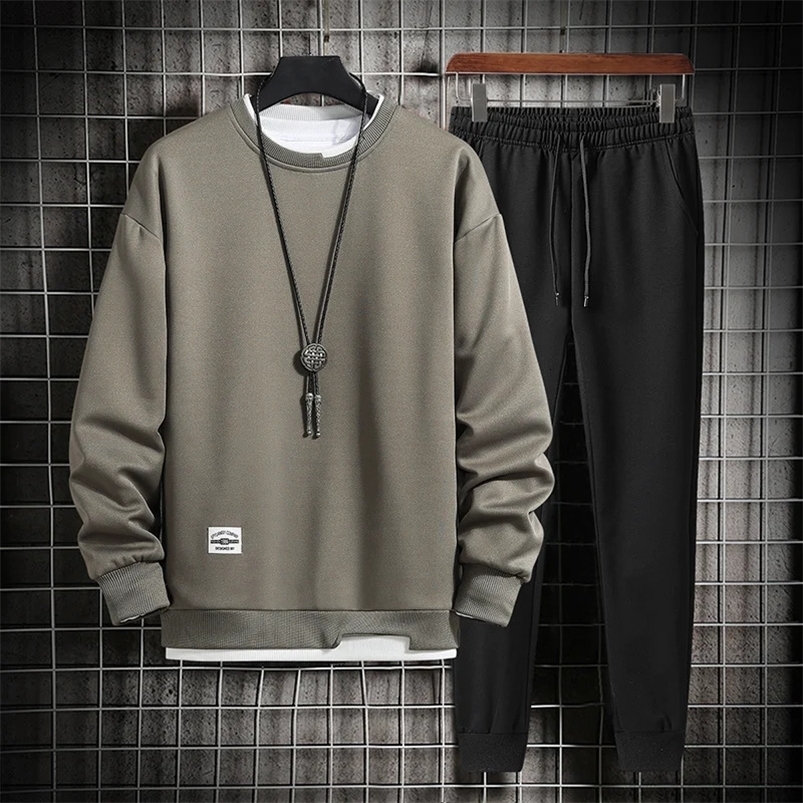 Spring Autumn Casual Mens Set Sweatshirts and Sweatpants Two Pieces Set Fashion Streetwear Outfit Set Men Sports Suit 240819