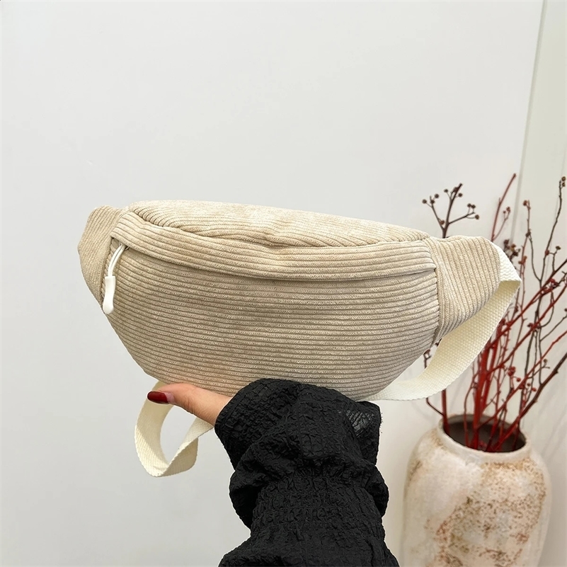 Sacs de ceinture en velours côtelé décontractées pour femmes mode Fanny Pack Femelle Banana Bag Sac Hip Purse Pocke Crossbody Peth Pocket 250206