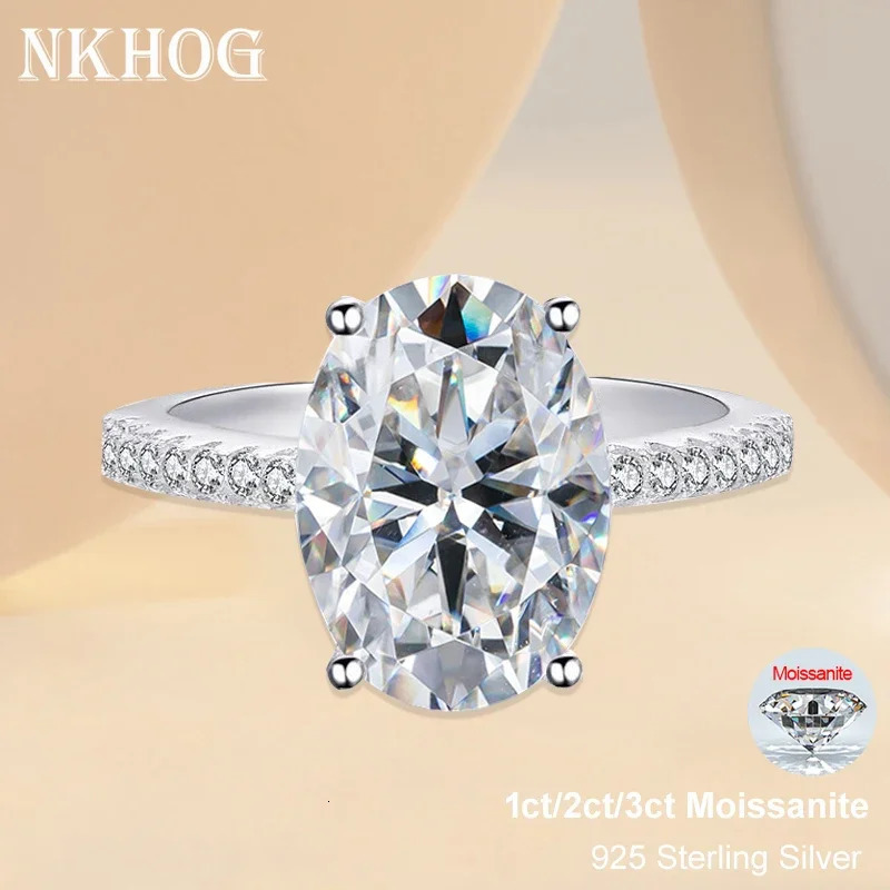NKHOG 1ct 2ct 3ct Oval Ring Women 925 Sterling Silver D Color VVS Pass Diamond Test Wedding Band No Fade Rings GRA 250815