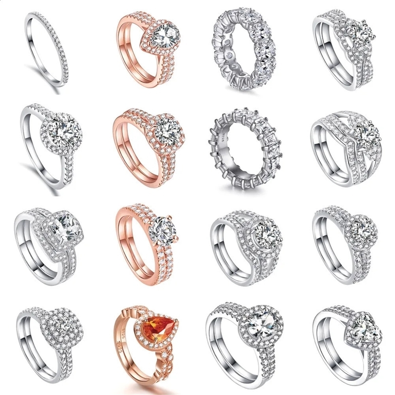 Wedding Rings 925 Sterling Silver Ring Combination Set Ring Wedding Engagement Zircon Ring Wholesale 231102